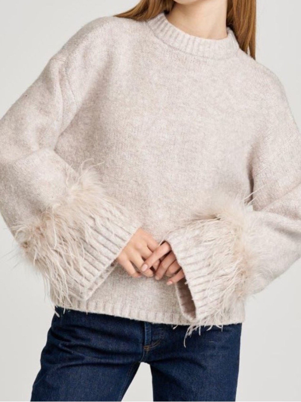 🪶 Wayf Pia Feather Trim Mock Neck Sweater
